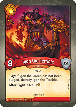 Igon the Terrible, a KeyForge card illustrated by Konstantin Porubov