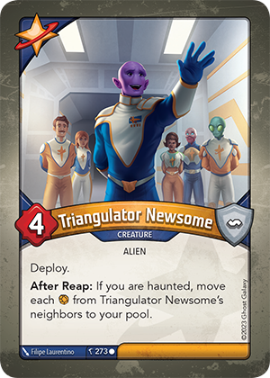 Triangulator Newsome, a KeyForge card illustrated by Filipe Laurentino