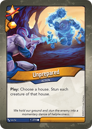 Unprepared, a KeyForge card illustrated by Leo Sá