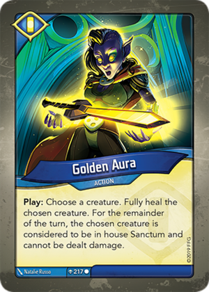 Golden Aura, a KeyForge card illustrated by Natalie Russo