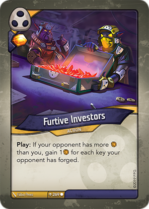 Furtive Investors, a KeyForge card illustrated by Fábio Perez