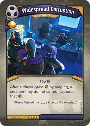 Widespread Corruption, a KeyForge card illustrated by Jessé Suursoo