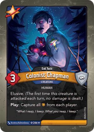 Colonist Chapman (Evil Twin), a KeyForge card illustrated by Kristina Kolesnikova
