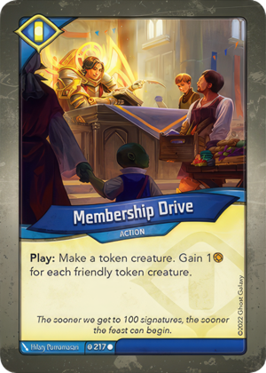 Membership Drive, a KeyForge card illustrated by Hilary Purnamasari