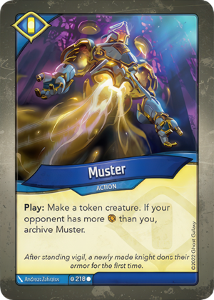 Muster, a KeyForge card illustrated by Andreas Zafiratos