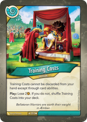 Training Costs, a KeyForge card illustrated by Borja Pindado