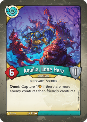 Aquilia, Lone Hero, a KeyForge card illustrated by Brolken