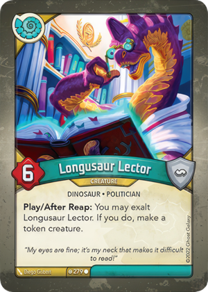 Longusaur Lector, a KeyForge card illustrated by Diego Gisbert