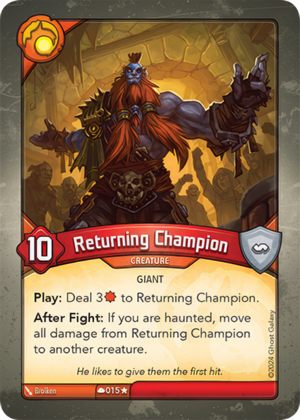 Returning Champion, a KeyForge card illustrated by Brolken