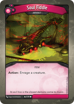 Soul Fiddle, a KeyForge card illustrated by Liiga Smilshkalne