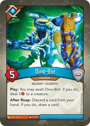Dino-Bot, a KeyForge card illustrated by Colin Searle