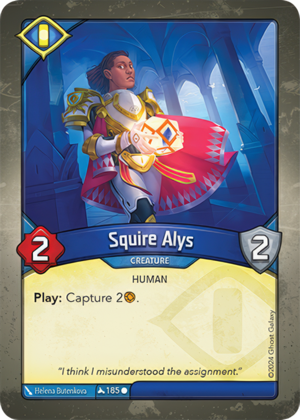 Squire Alys, a KeyForge card illustrated by Helena Butenkova