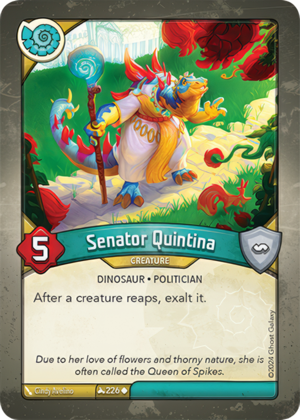 Senator Quintina, a KeyForge card illustrated by Cindy Avelino
