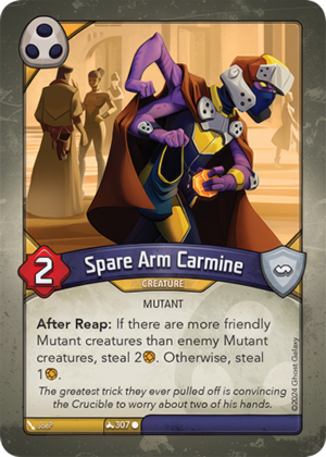 Spare Arm Carmine, a KeyForge card illustrated by JoeP