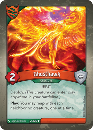 Ghosthawk, a KeyForge card illustrated by Liiga Smilshkalne