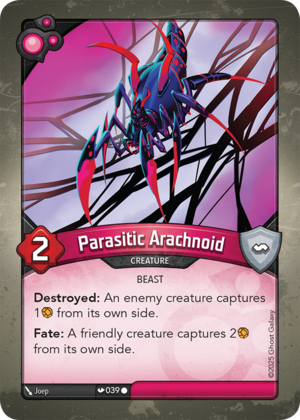 Parasitic Arachnoid, a KeyForge card illustrated by JoeP
