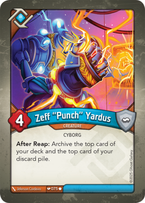 Zeff “Punch” Yardus, a KeyForge card illustrated by Jeferson Cordeiro