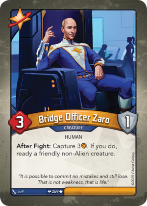 Bridge Officer Zaro, a KeyForge card illustrated by JoeP