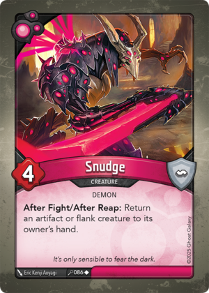 Snudge, a KeyForge card illustrated by Eric Kenji Aoyagi