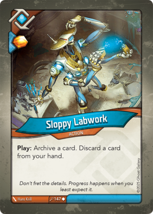 Sloppy Labwork, a KeyForge card illustrated by Hans Krill