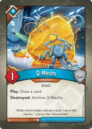 Q-Mechs, a KeyForge card illustrated by Vladimir Zyrianov