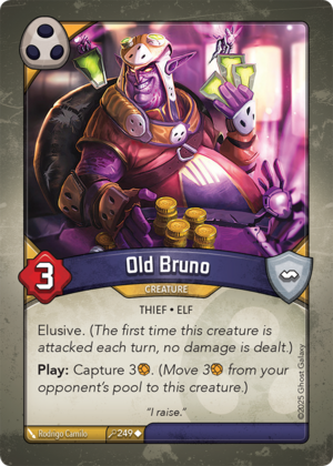 Old Bruno, a KeyForge card illustrated by Rodrigo Camilo
