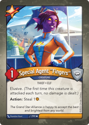 Special Agent “Fingers”, a KeyForge card illustrated by Brandon Hunt