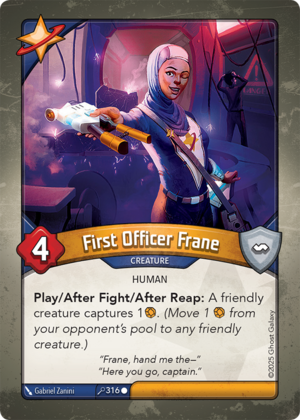 First Officer Frane, a KeyForge card illustrated by Gabriel Zanini