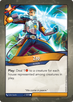 Zap, a KeyForge card illustrated by Colin Searle