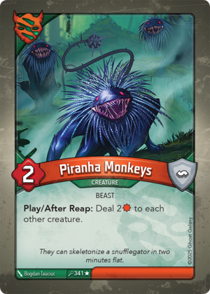 Piranha Monkeys, a KeyForge card illustrated by Bogdan Tauciuc