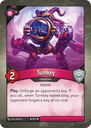 Turnkey, a KeyForge card illustrated by Felipe Martini
