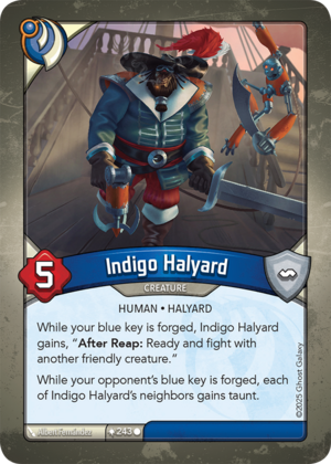 Indigo Halyard, a KeyForge card illustrated by Albert Fernández