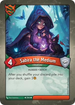 Sabira the Medium, a KeyForge card illustrated by Paris Ioannou