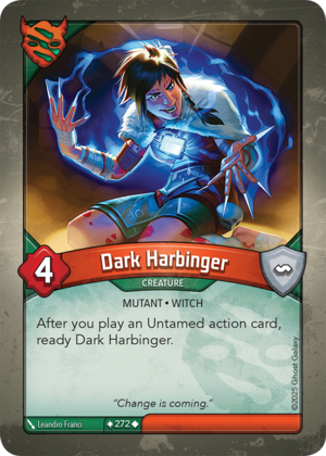 Dark Harbinger, a KeyForge card illustrated by Leandro Franci