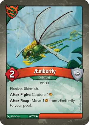 Æmberfly, a KeyForge card illustrated by Klyde Sosa