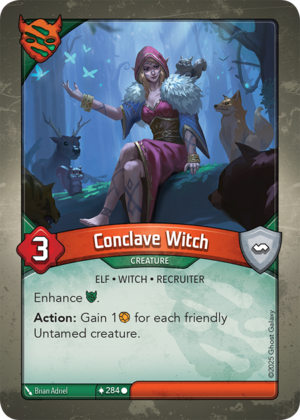 Conclave Witch, a KeyForge card illustrated by Brian Adriel