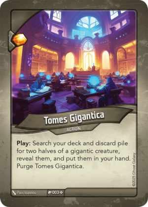 Tomes Gigantica, a KeyForge card illustrated by Paris Ioannou