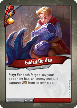 Gilded Burden, a KeyForge card illustrated by Julia Alentseva