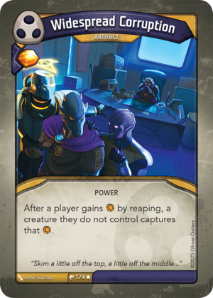 Widespread Corruption, a KeyForge card illustrated by Jessé Suursoo
