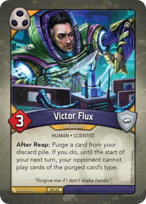 Victor Flux, a KeyForge card illustrated by Kaion Luong