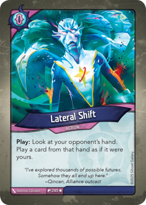 Lateral Shift, a KeyForge card illustrated by Andreas Zafiratos