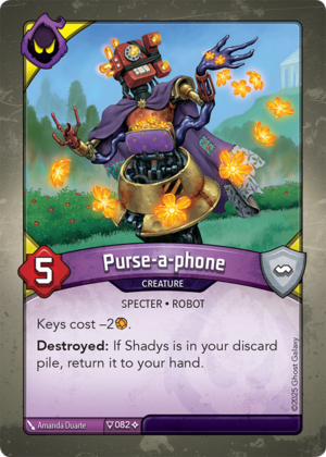 Purse-a-phone, a KeyForge card illustrated by Amanda Duarte