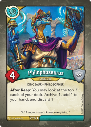 Philophosaurus, a KeyForge card illustrated by Caio Monteiro