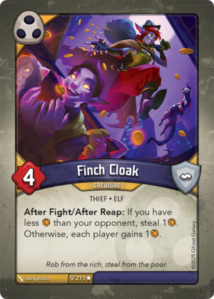 Finch Cloak, a KeyForge card illustrated by Yan Kyohara