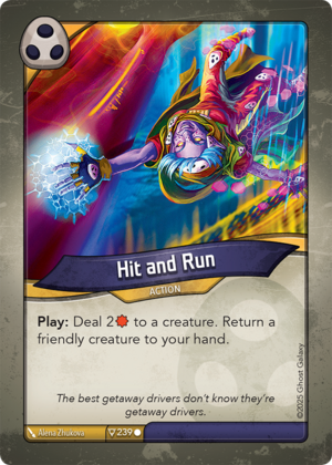Hit and Run, a KeyForge card illustrated by Alena Zhukova