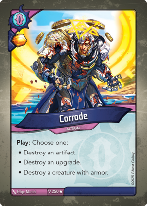 Corrode, a KeyForge card illustrated by Felipe Martini
