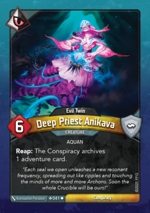 Deep Priest Anikava (Evil Twin), a KeyForge card illustrated by Konstantin Porubov