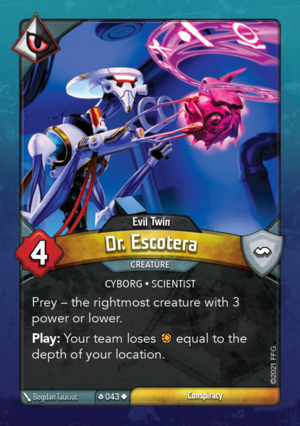 Dr. Escotera (Evil Twin), a KeyForge card illustrated by Bogdan Tauciuc