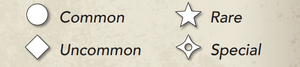 The icons for Common, Uncommon, Rare, and Special card types