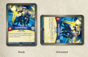 A comparison of how cards are oriented when ready or exhausted